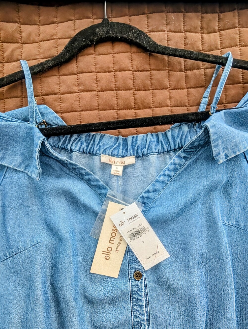 NWT!! Ella Moss Light Denim Off-Shoulder Button-down Top With Adjustable Straps - Picture 4 of 7